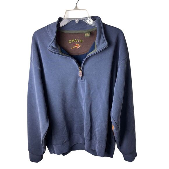 Orvis Other - Orvis Mens 1/4 Zip Pullover Leather Elbow Patches XL Blue Long Sleeve